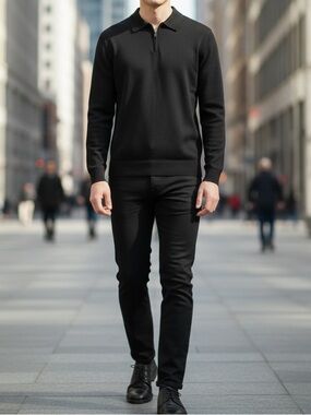 Hickey Freeman Black Sweater Polo XL NWT Quarter Zip